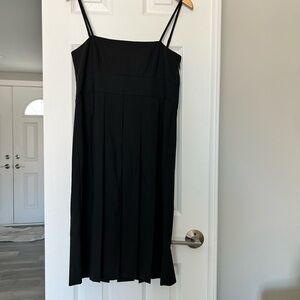 THEORY Raquel Black Pleated Fit and Flare‎ Spaghetti Strap Dress Size 8